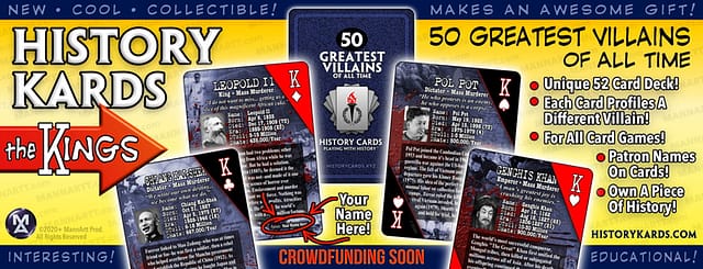 Graphic showing the Kings from the first deck of History Kards. But the question is, do we crowdfund now, crowdfund later, or crowdfund not at all?