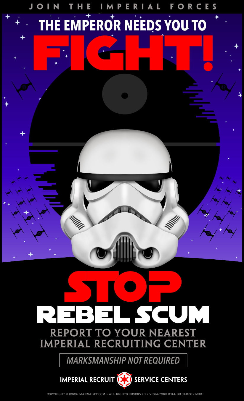 STAR WARS t shirt poster Emperor Needs You Fight Stop Rebel Scum Recruit art