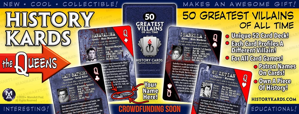 Graphic showing the Queens from the first deck of History Kards.