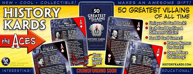 Graphic showing the Aces from the first deck of History Kards.